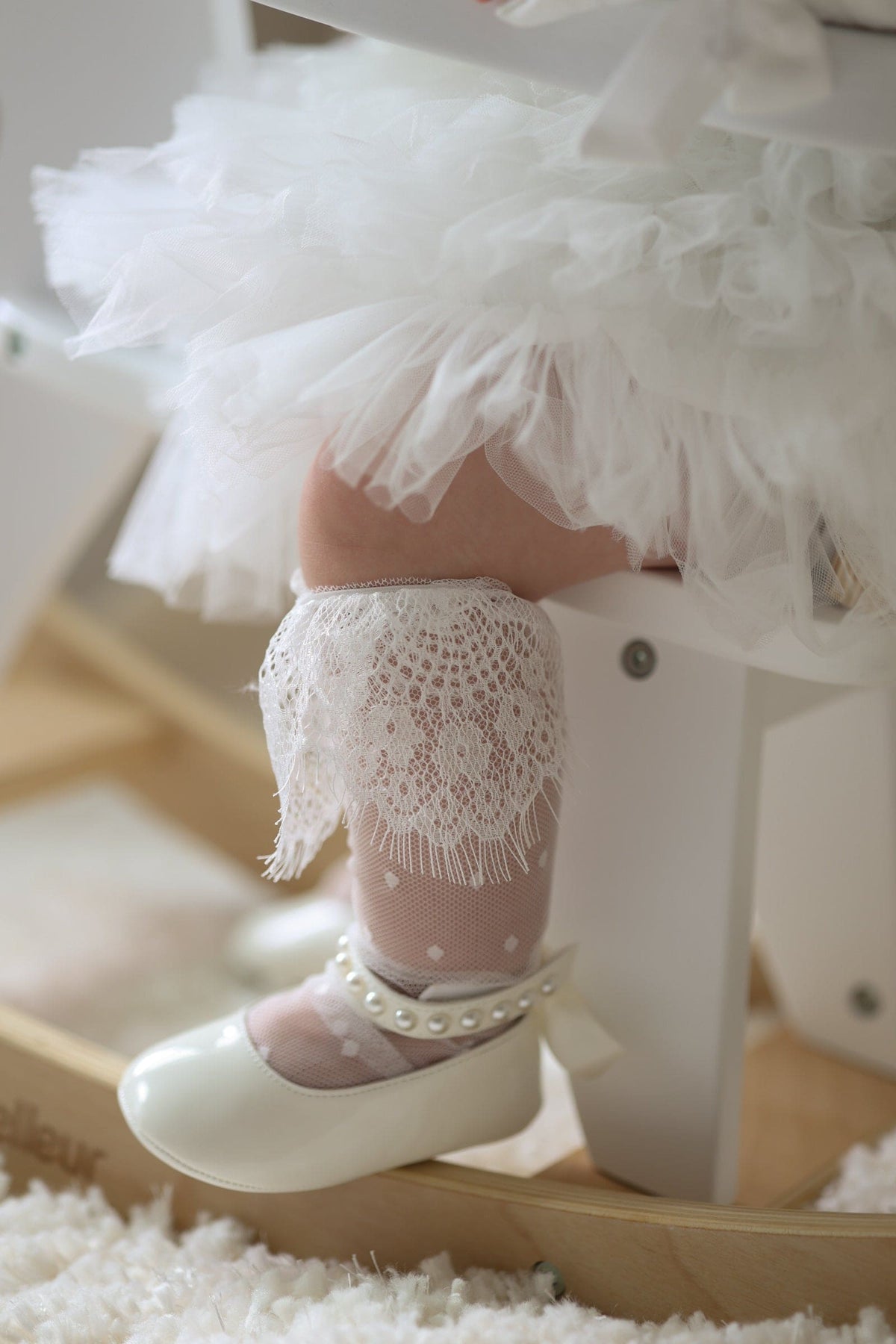 Ivy White Polka Dot Lace Socks