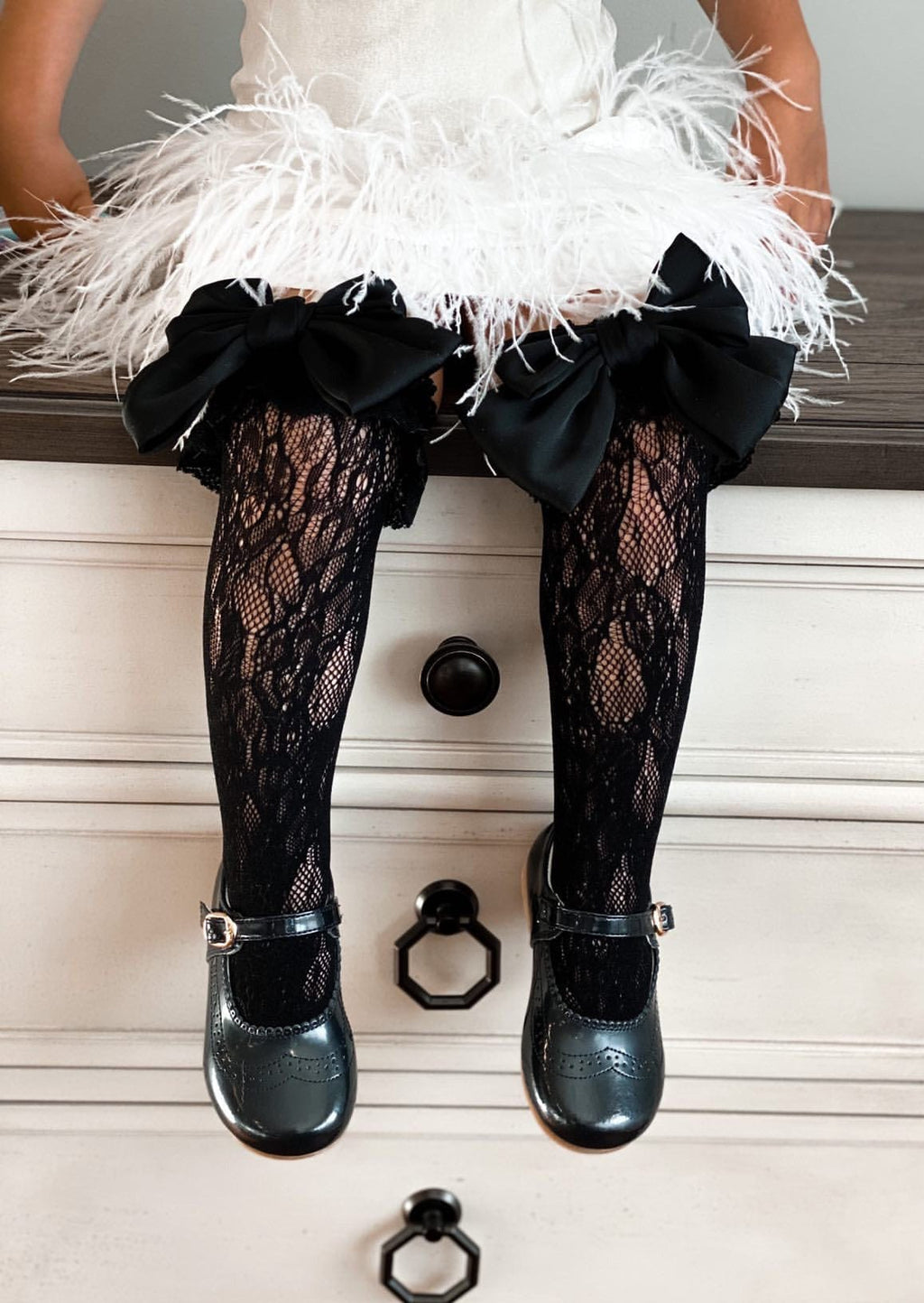 Lola Black Lace Socks with Satin Black Bow