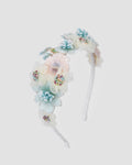 Crown of Grace floral headband for girls with chiffon flowers and beadwork by House of Carousel
