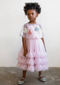 Full-length view of lilac  tiered tulle fairy dress for girls by House of Carousel
