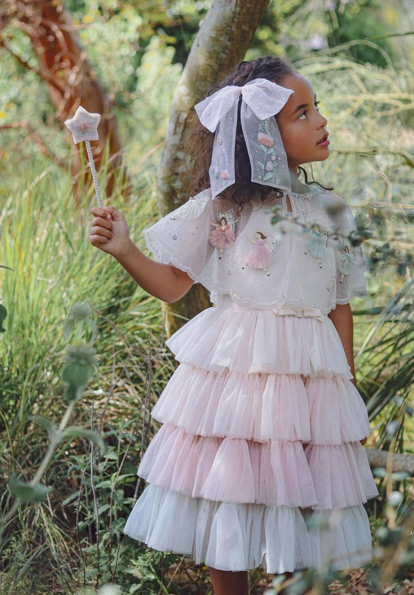 Pastel colour-graded tulle dress for girls with layered ruffle skirt by House of Carousel