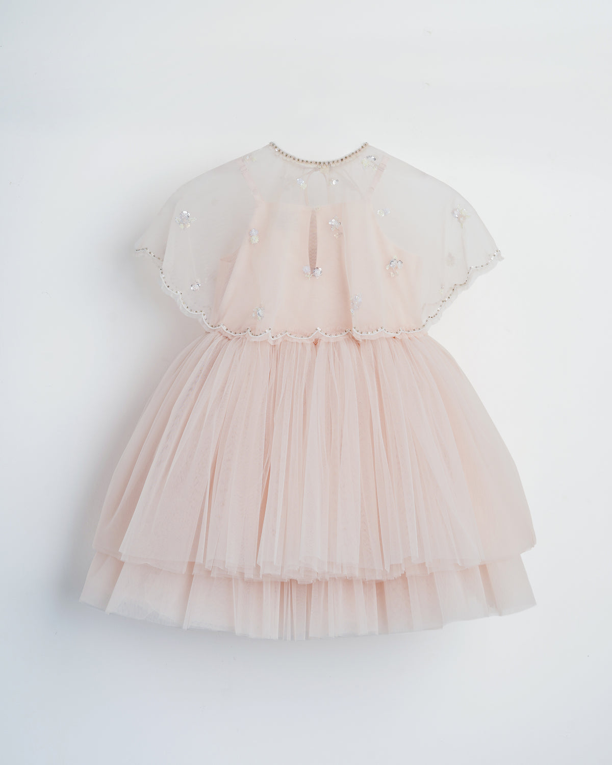 Full view of Fairy by Herself pink tulle dress with layered glitter skirt by House of Carousel