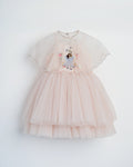 Fairy by Herself baby pink tulle dress with embroidered fairy and detachable cape by House of Carousel available at House of Aura