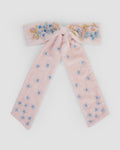Fleur de Velvet Bow in baby pink velvet with hand-embroidered floral details by House of Carousel available at House of Aura