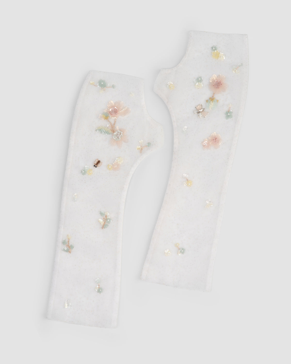 Florals on Her Hands ivory tulle gloves with hand-embroidered flowers, sequins and beads by House of Carousel available at House of Aura Lebanon