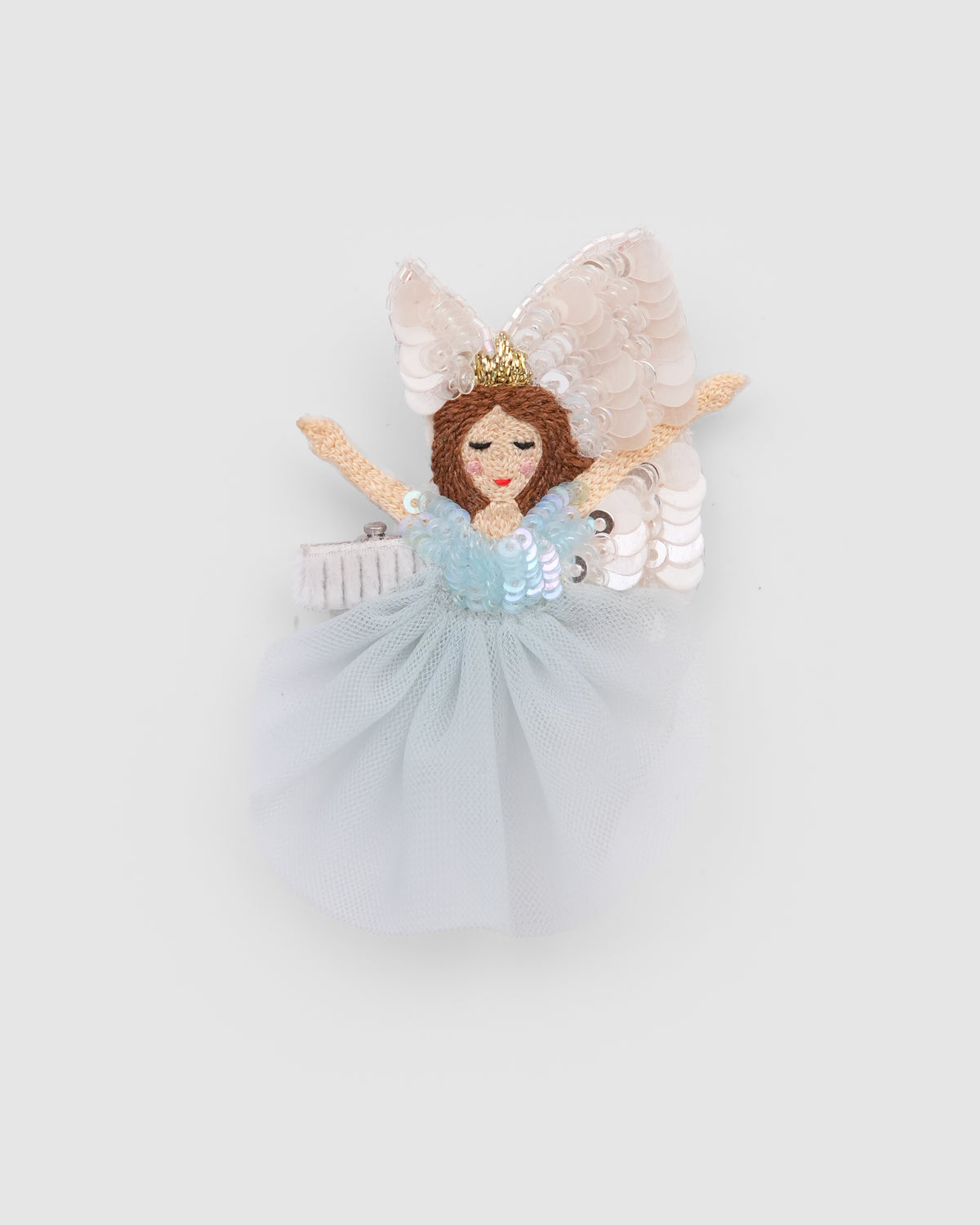 Blue Flower Fairy hair clip with tulle skirt and embroidered wings by House of Carousél