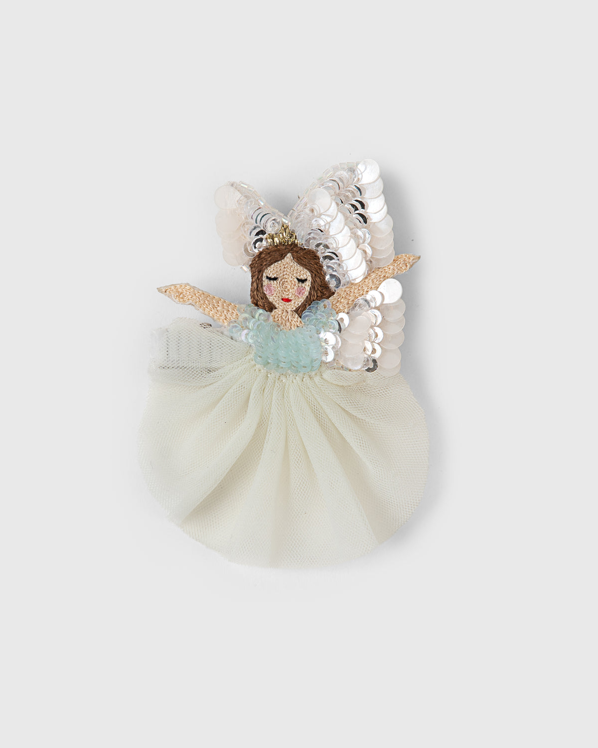Green Flower Fairy hair clip with embroidered fairy and tulle skirt by House of Carousél