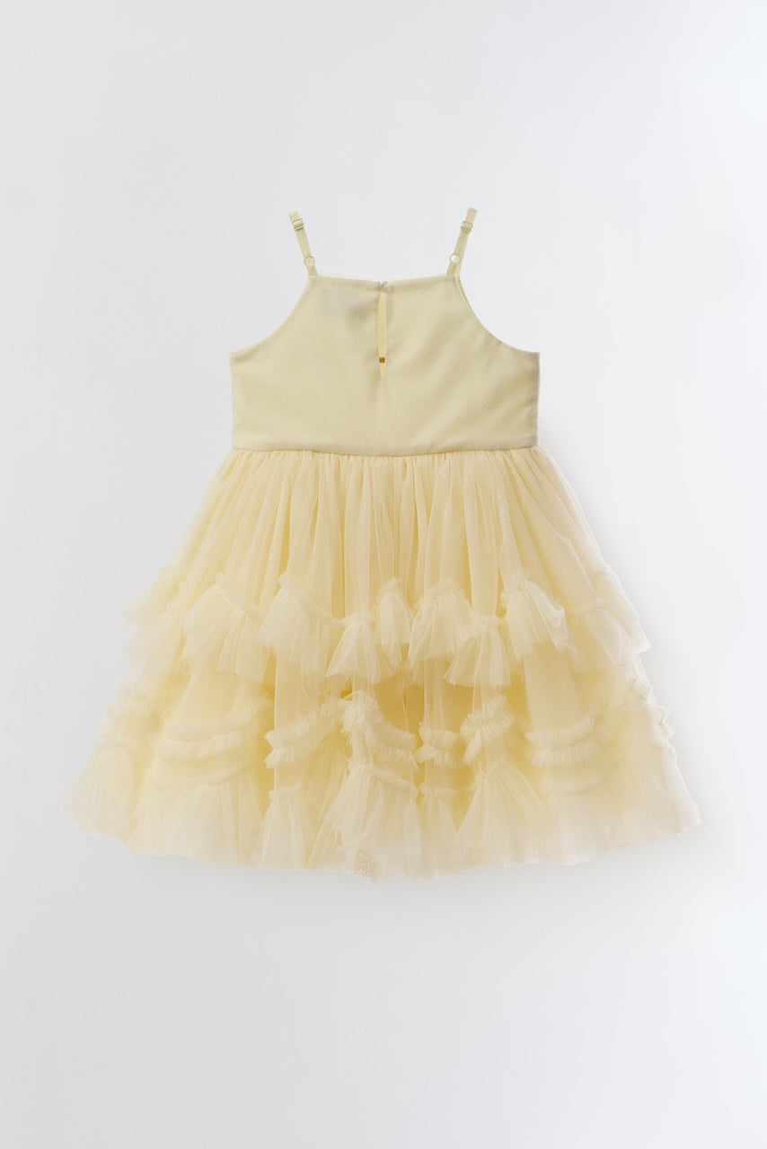 Back view of Flutter Fairy Cloudkiss Dress with layered butter yellow tulle