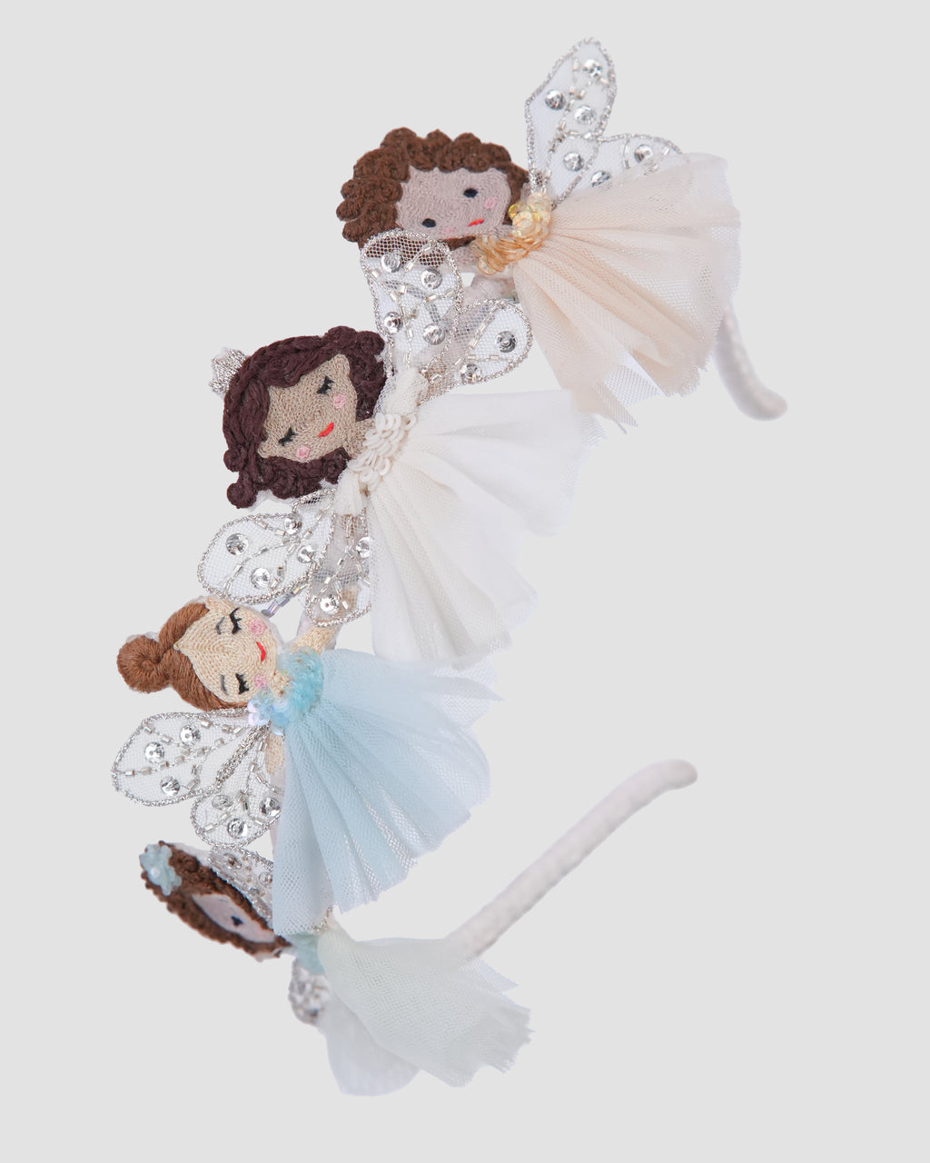 Flutter Fairy Headband with ivory, pale blue and mint fairy embellishments