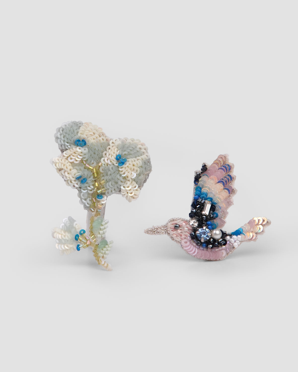 Kiarra Hair Clips with embellished bird and floral motifs in sequins, crystals and beads