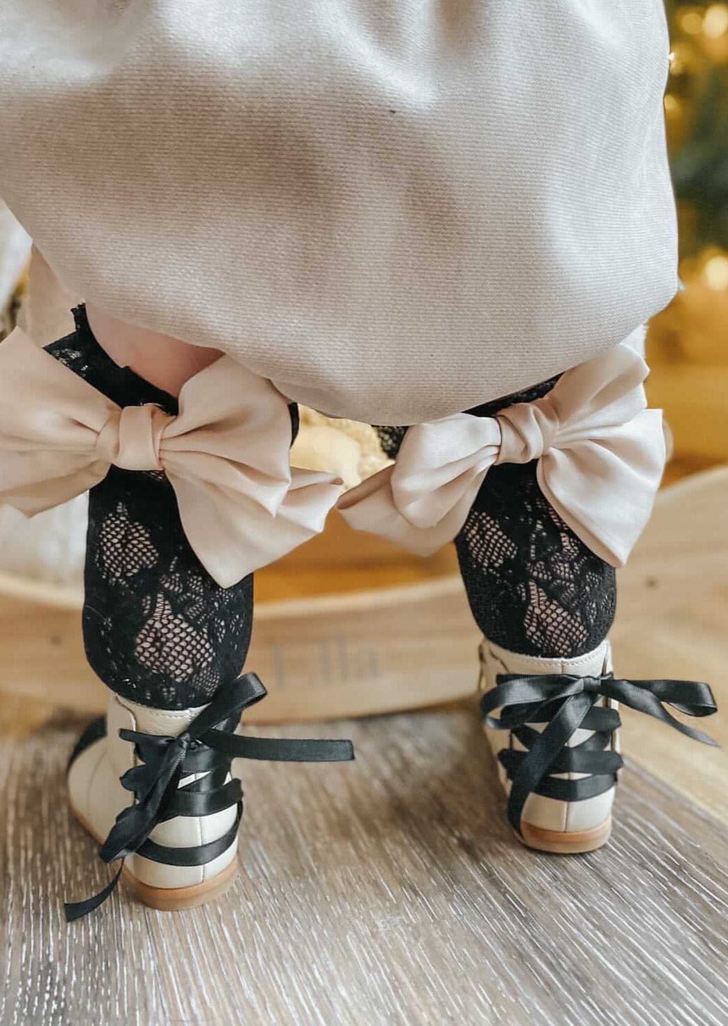Lola Black Lace Socks With Satin Champagne Bow