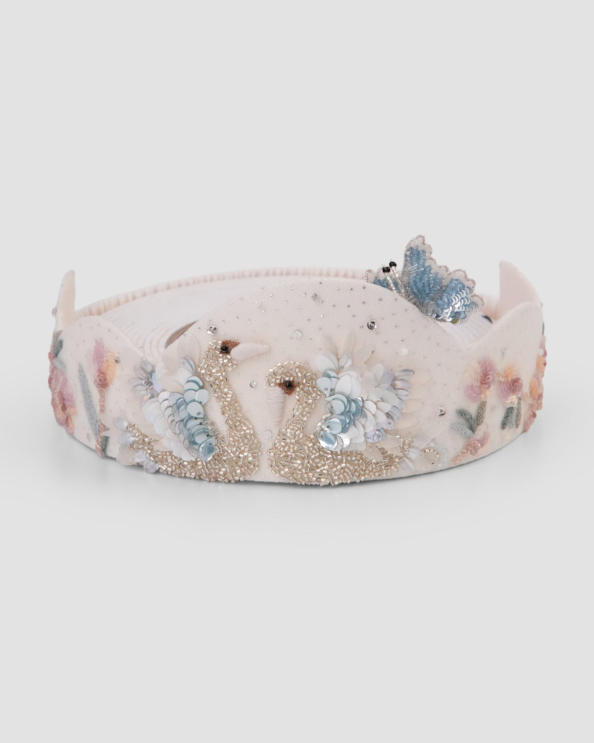 Swan Crown embroidered girls headband with swan and floral detailing by House of Carousél