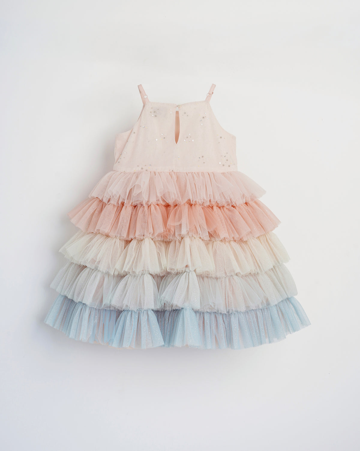 Pastel tiered ruffle tulle skirt detail of Unicorn in the Clouds dress by House of Carousél