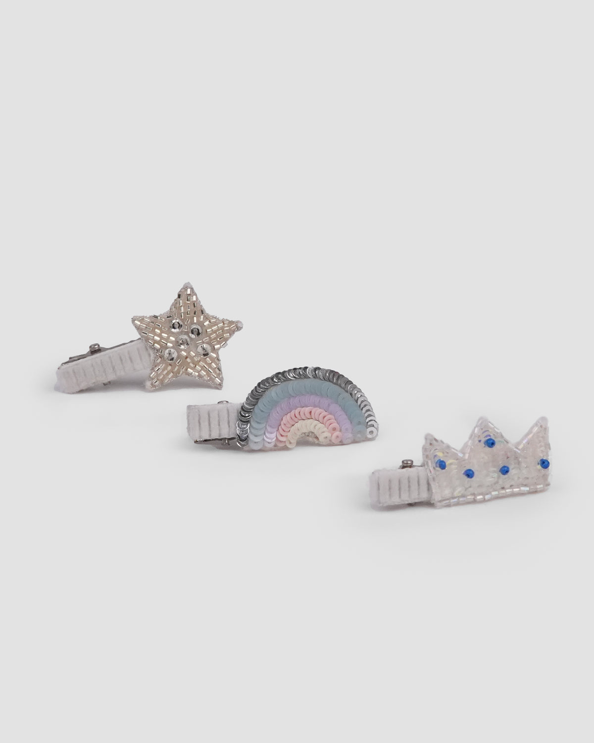 Whimsical Clip Set with star, pastel rainbow and crown hair clips by House of Carousél